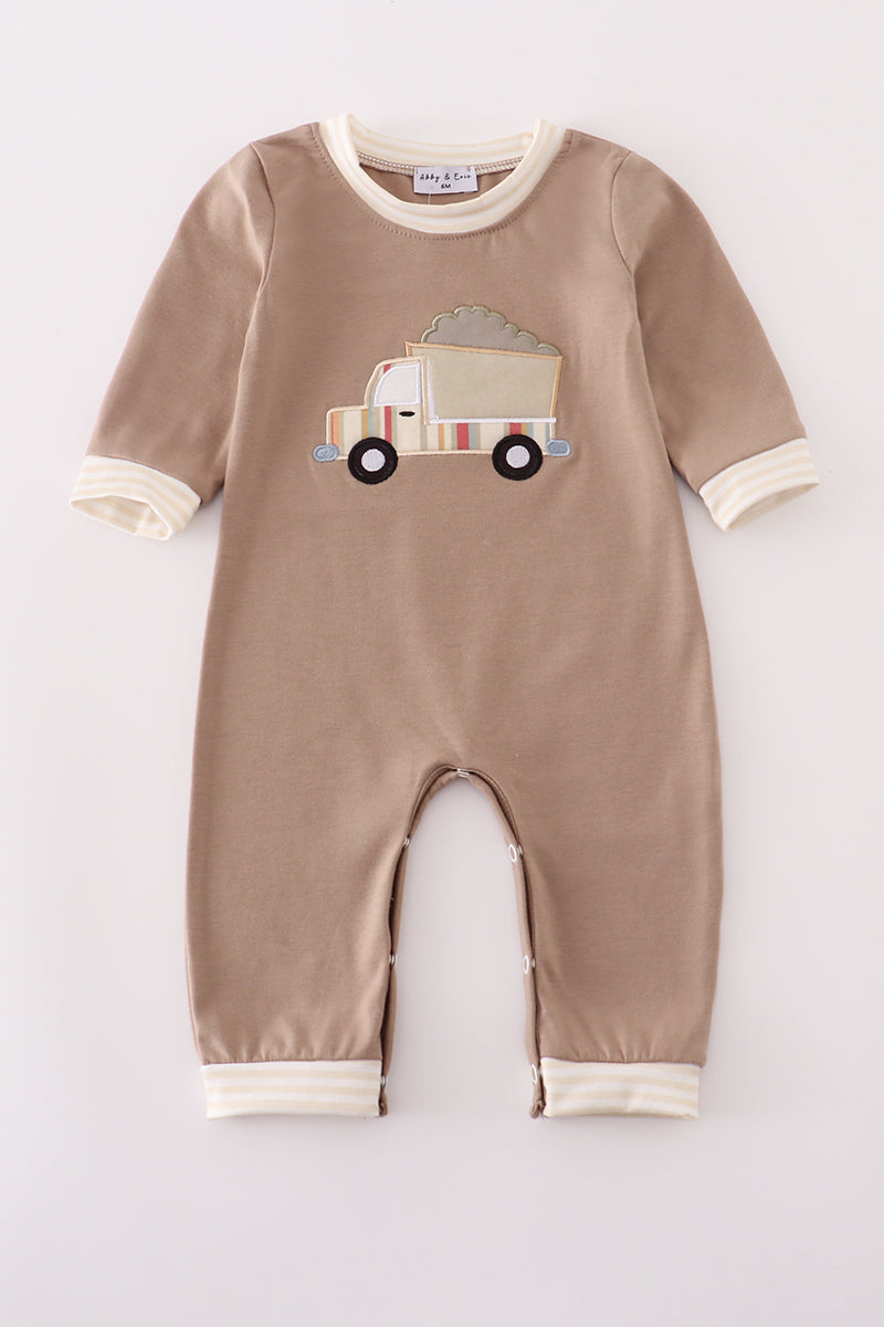 Construction Truck Baby Romper – Soft Taupe