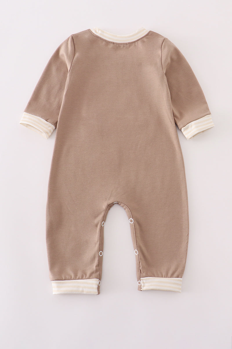 Construction Truck Baby Romper – Soft Taupe