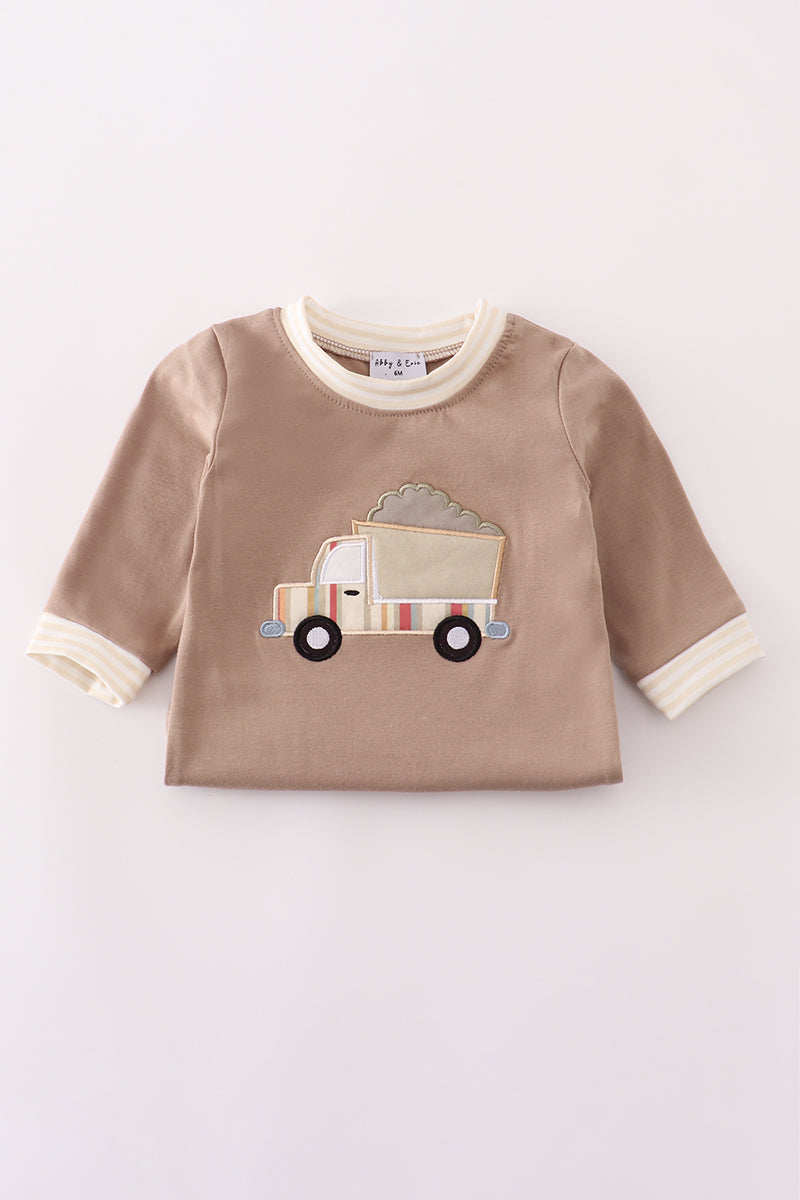 Construction Truck Baby Romper – Soft Taupe