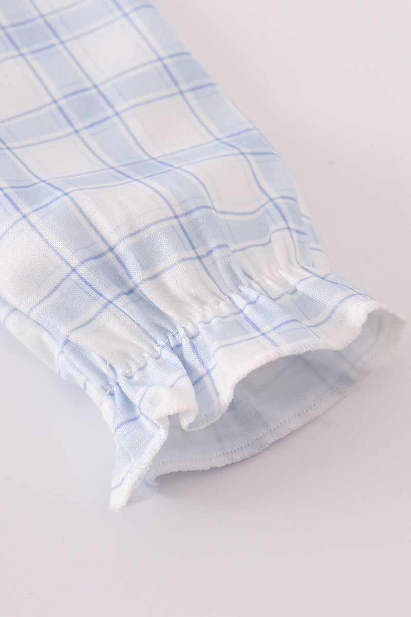 Blue Farm Embroidered Plaid Ruffle Bubble
