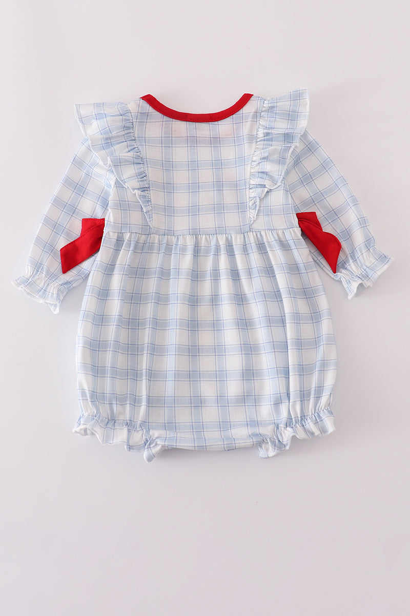 Blue Farm Embroidered Plaid Ruffle Bubble