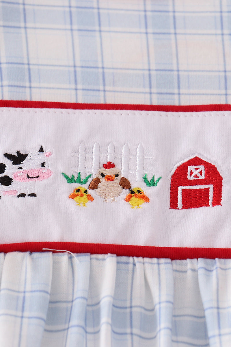 Blue Farm Embroidered Plaid Ruffle Bubble