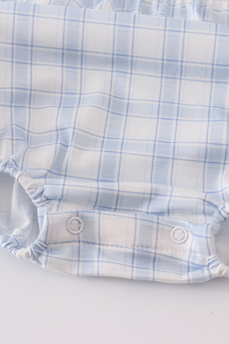 Blue Plaid Farm Embroidered Bubble Romper – Baby Boys & Girls