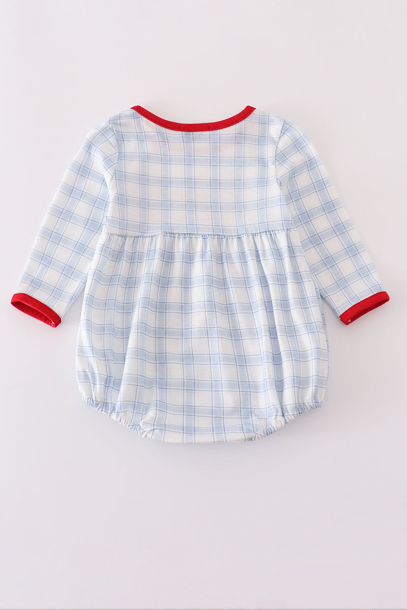 Blue Plaid Farm Embroidered Bubble Romper – Baby Boys & Girls