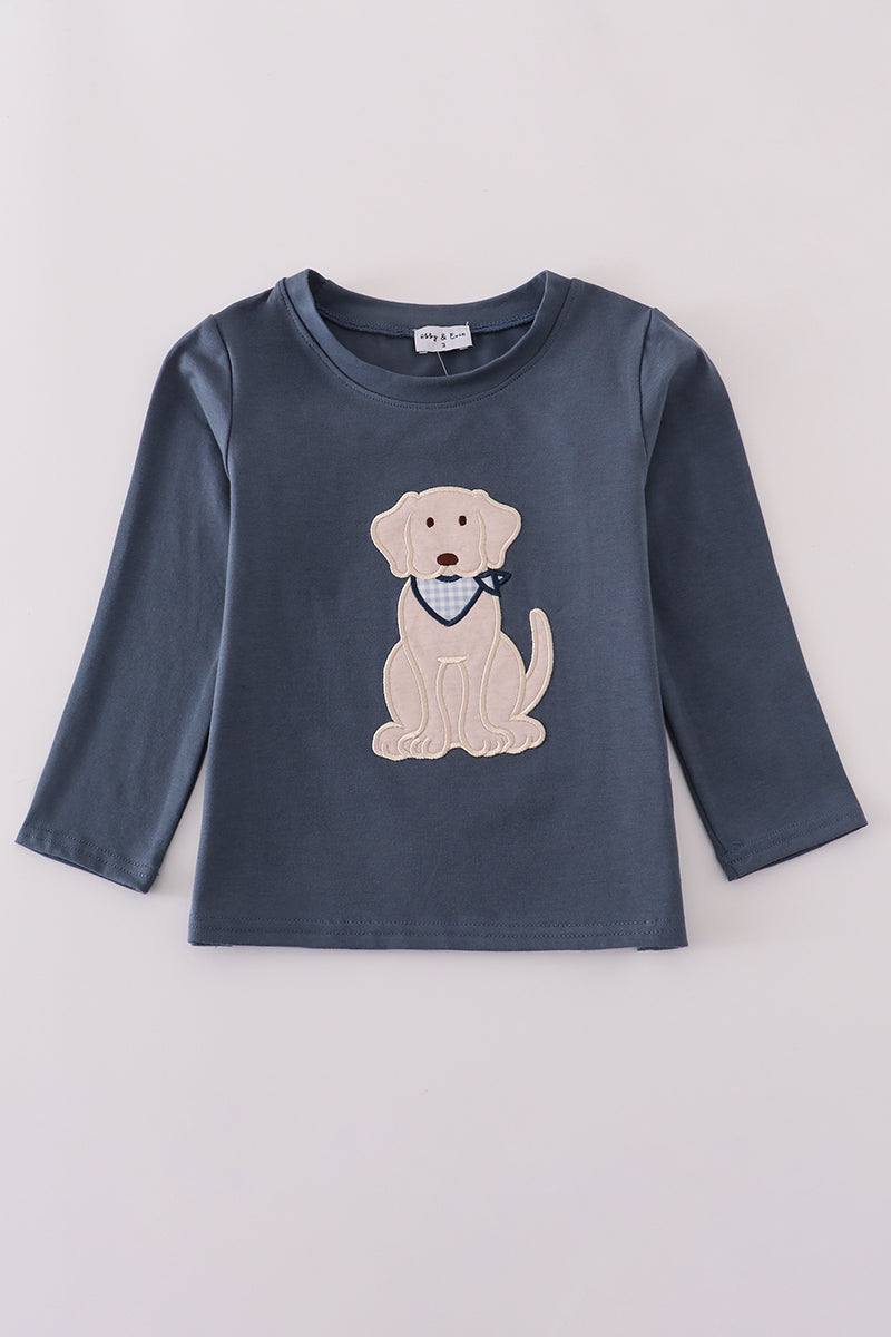 Navy Puppy Appliqué Top