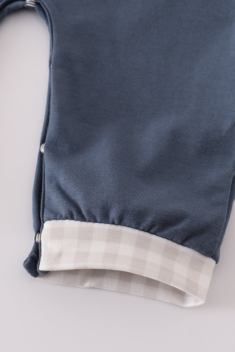 Baby Boy Dog Appliqué Romper – Blue Long Sleeve Jumpsuit