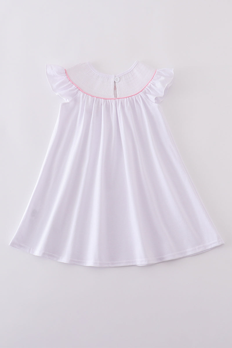 White Smocked Dress with Pink Crosses – Blessing Day Style