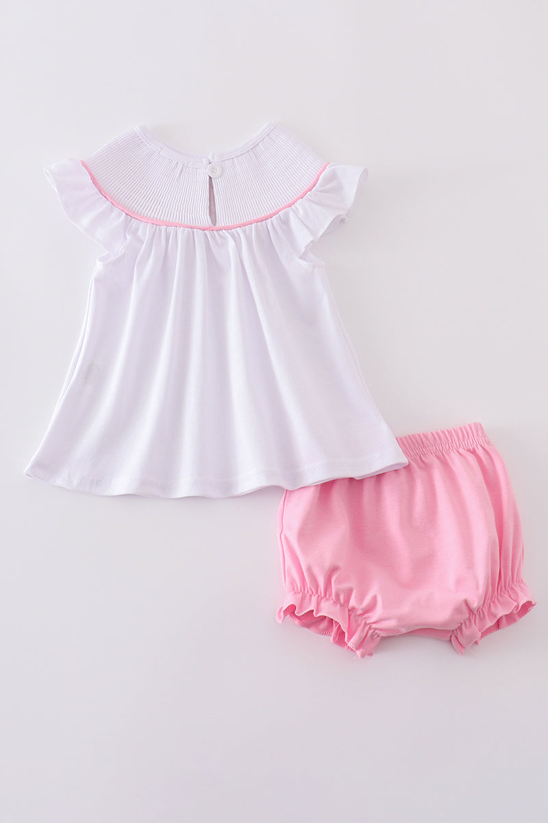Pink Bow & Cross Smocked Set