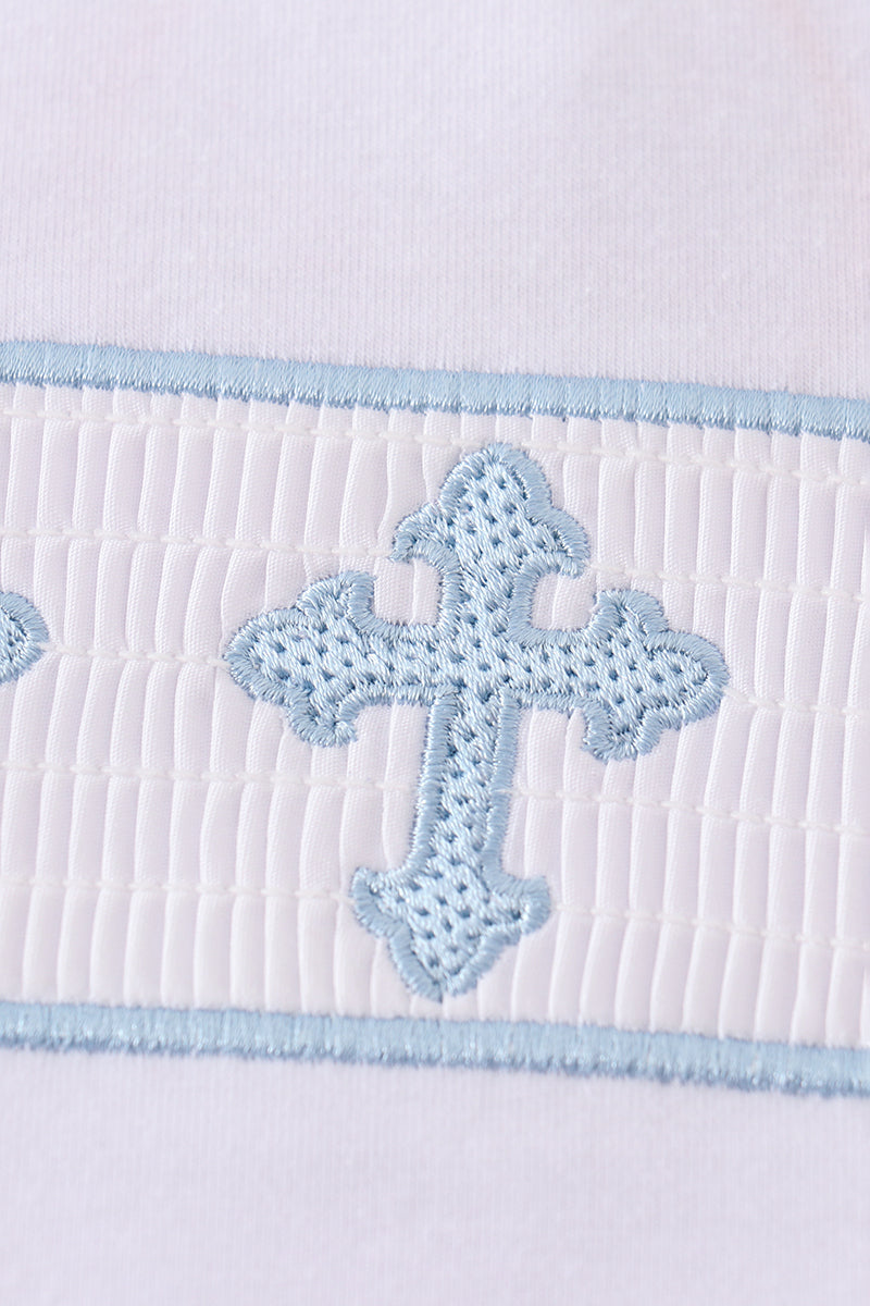 Blue Cross Smocked Shirt & Gingham Shorts Set