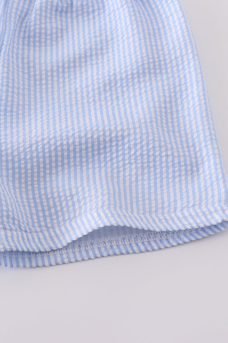 Blue Cross Smocked Shirt & Gingham Shorts Set