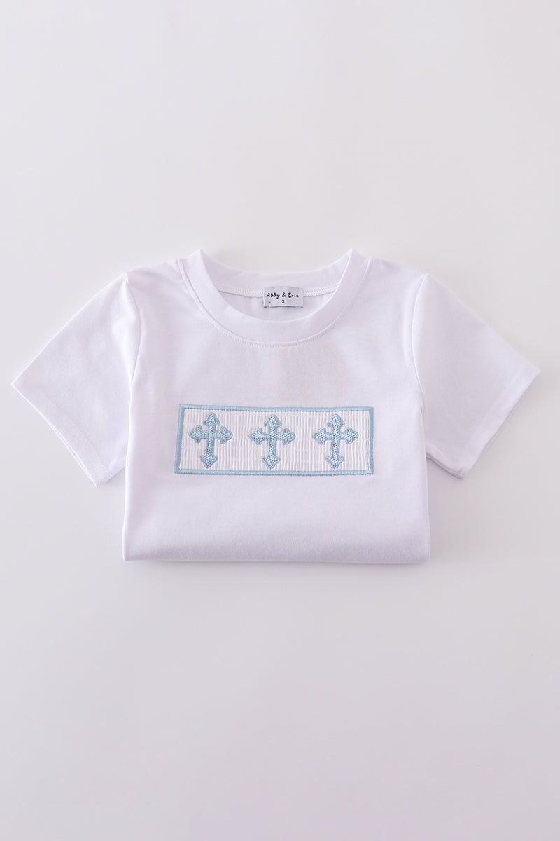 Blue Cross Smocked Shirt & Gingham Shorts Set