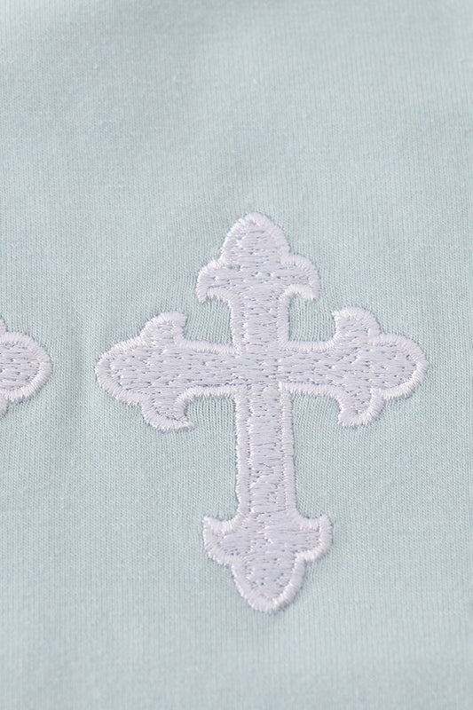 Mint Green Baby Boy Cross Romper – Short Sleeve Christian Bubble