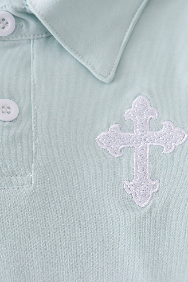 Boys’ Cross Polo & Stripe Shorts Set – Mint