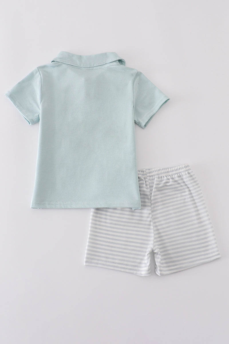 Boys’ Cross Polo & Stripe Shorts Set – Mint