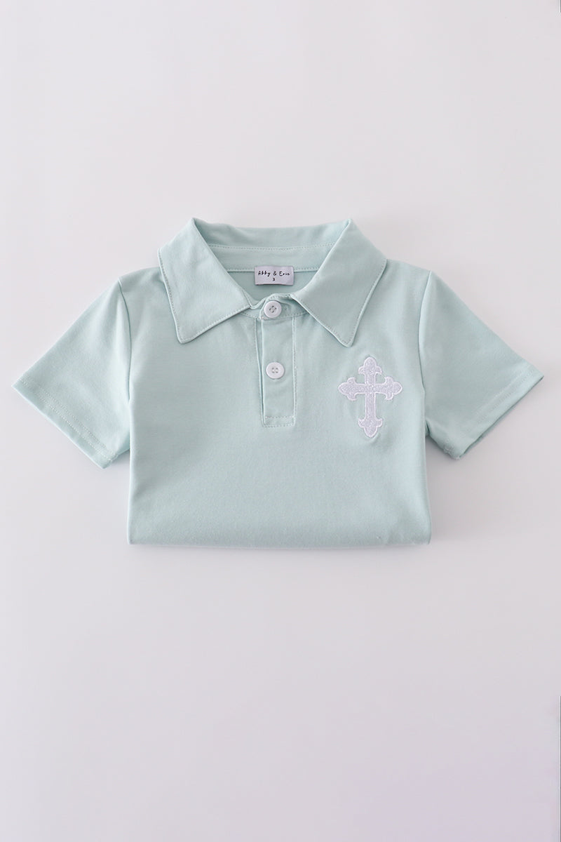 Boys’ Cross Polo & Stripe Shorts Set – Mint