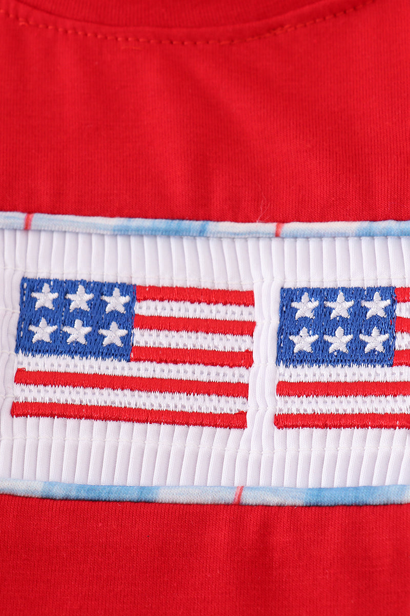 Flag Embroidered Top in Red