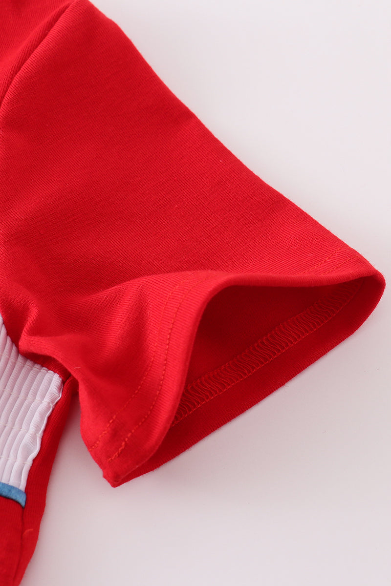 Flag Embroidered Top in Red
