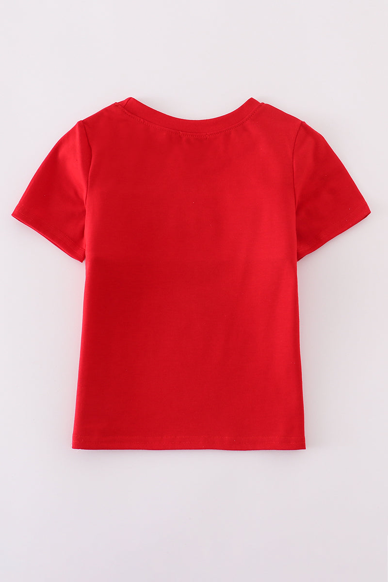Flag Embroidered Top in Red