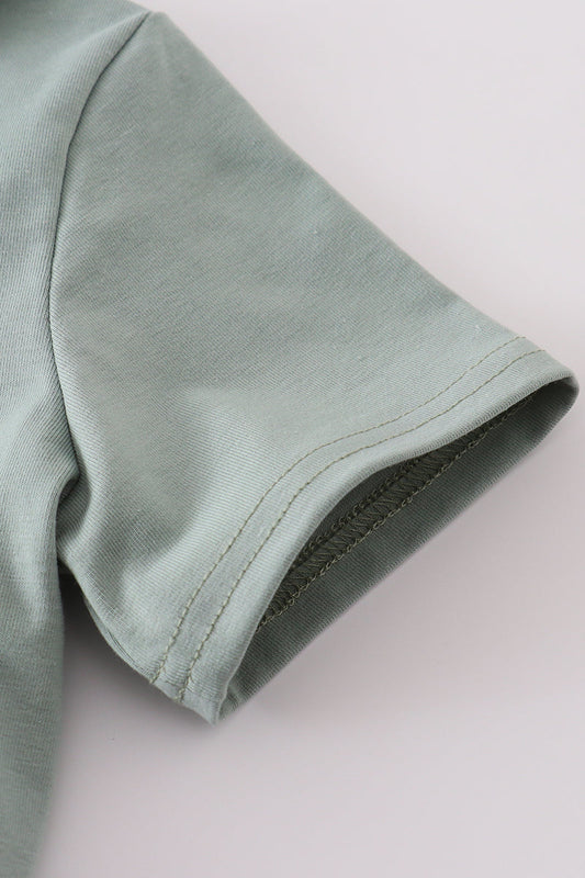 Striped Collar Polo Tee – Sage Green