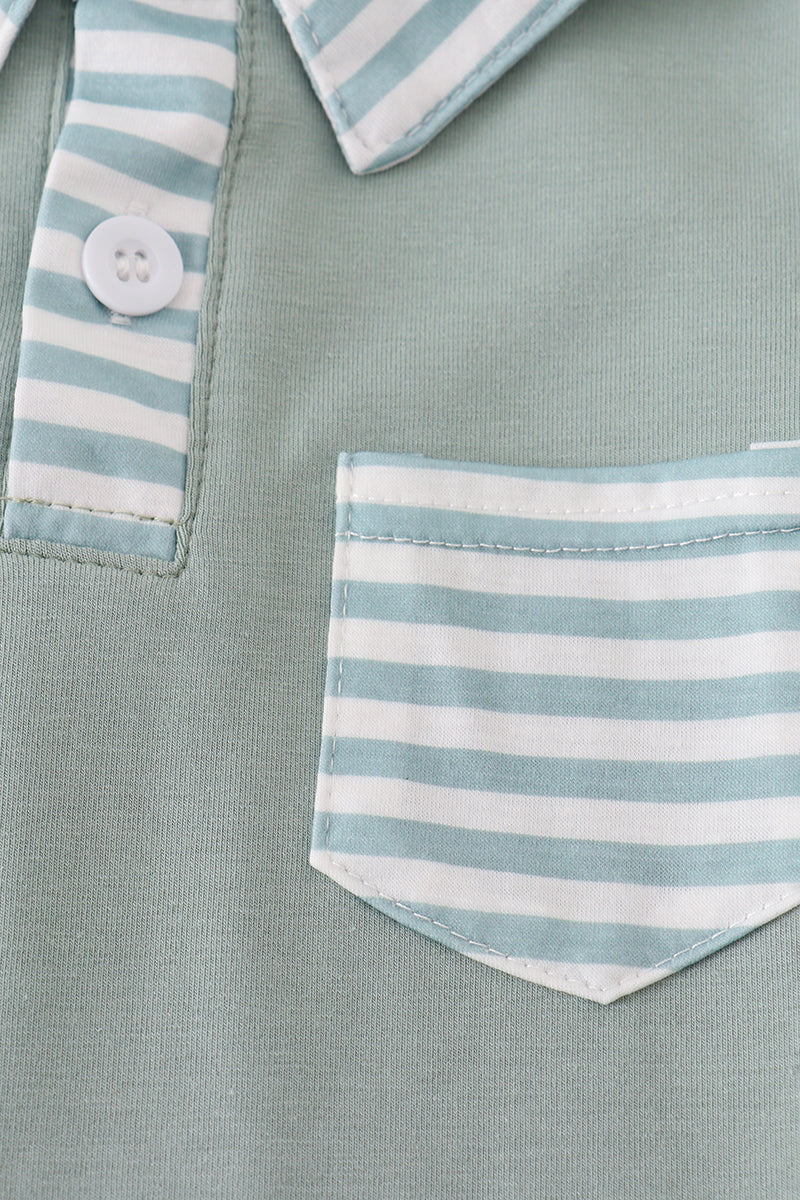 Striped Collar Polo Tee – Sage Green