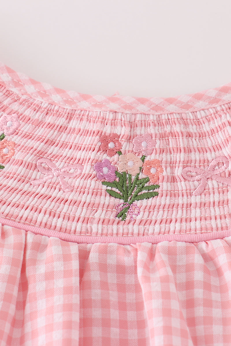 Pink Floral Smocked Bloomer Set