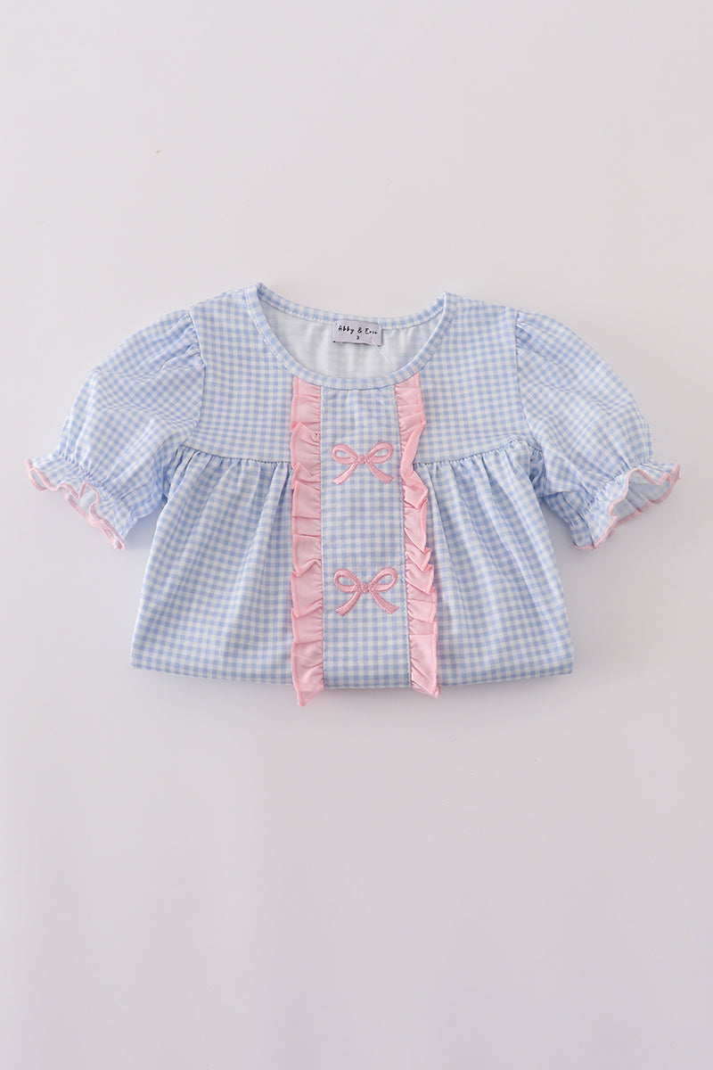 Blue Bow Gingham Bow Set