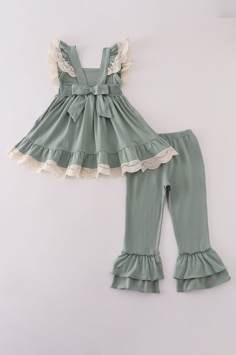 Sage Lace Ruffle Pant Set