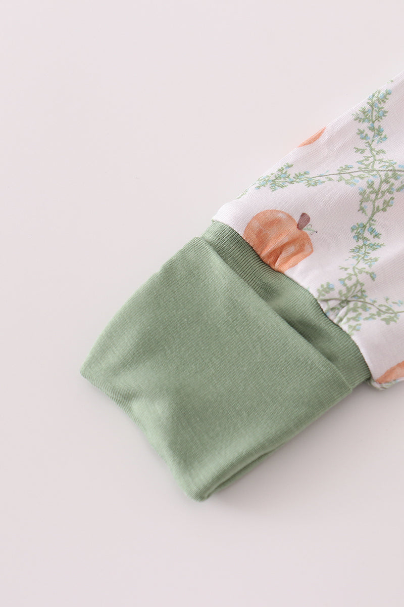 Pumpkin Vine Zip Footie – Sage Trim