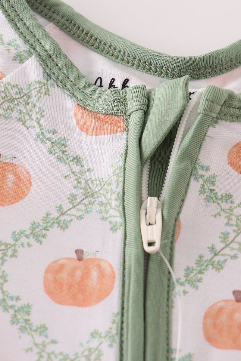 Pumpkin Vine Zip Footie – Sage Trim