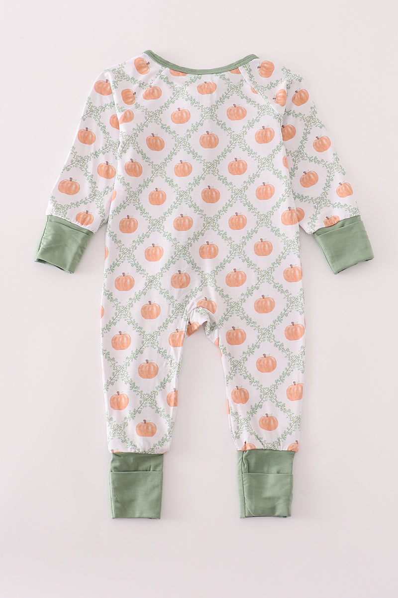 Pumpkin Vine Zip Footie – Sage Trim