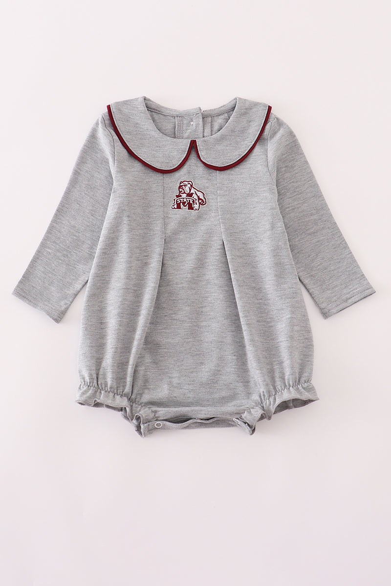 Baby Gray Collegiate Bubble Romper with Peter Pan Collar – Game Day Outfit