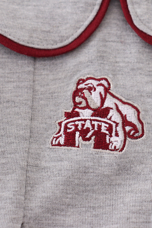 Baby Gray Collegiate Bubble Romper with Peter Pan Collar – Game Day Outfit