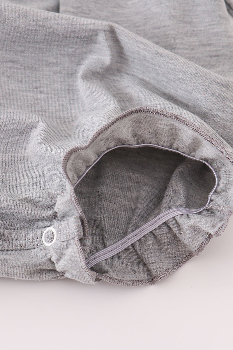 Baby Gray Collegiate Bubble Romper with Peter Pan Collar – Game Day Outfit