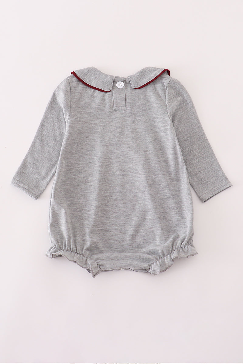 Baby Gray Collegiate Bubble Romper with Peter Pan Collar – Game Day Outfit