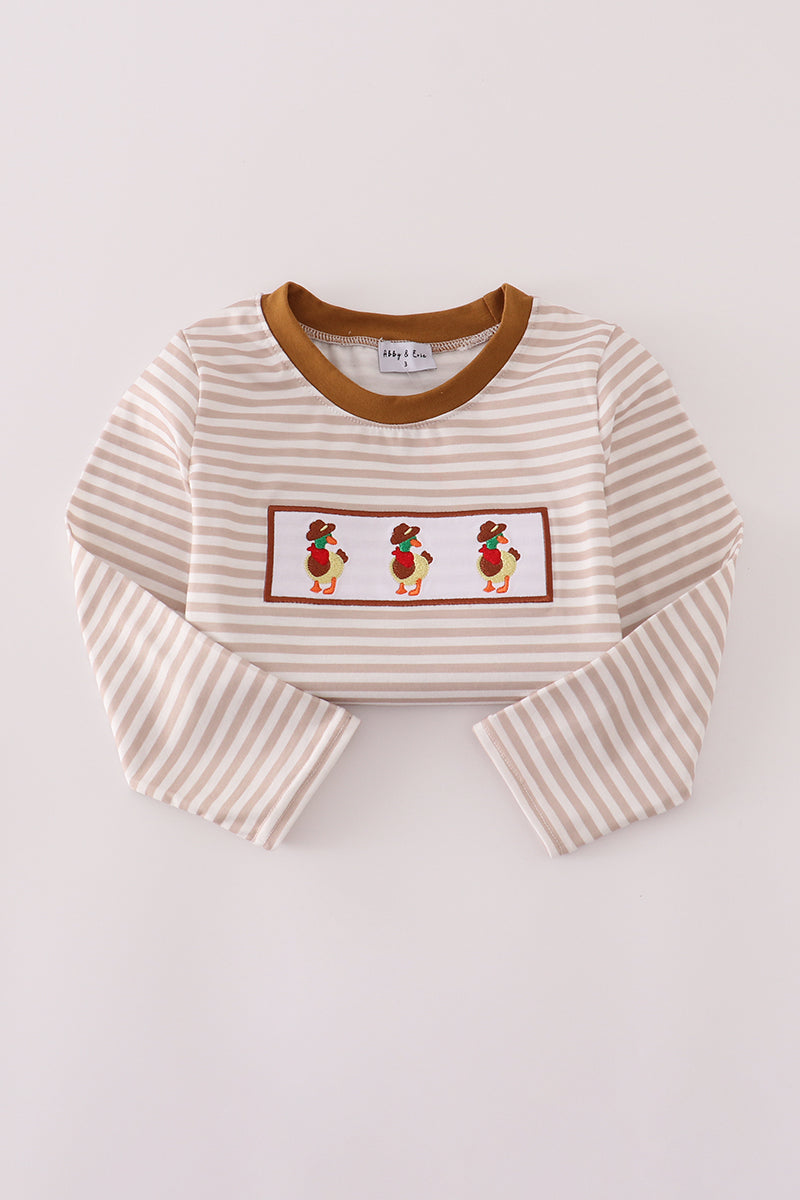 Beige Striped Duck Appliqué Long Sleeve Tee