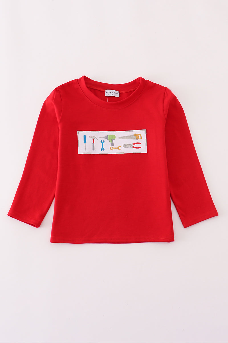Red Long Sleeve Tool Applique Tee