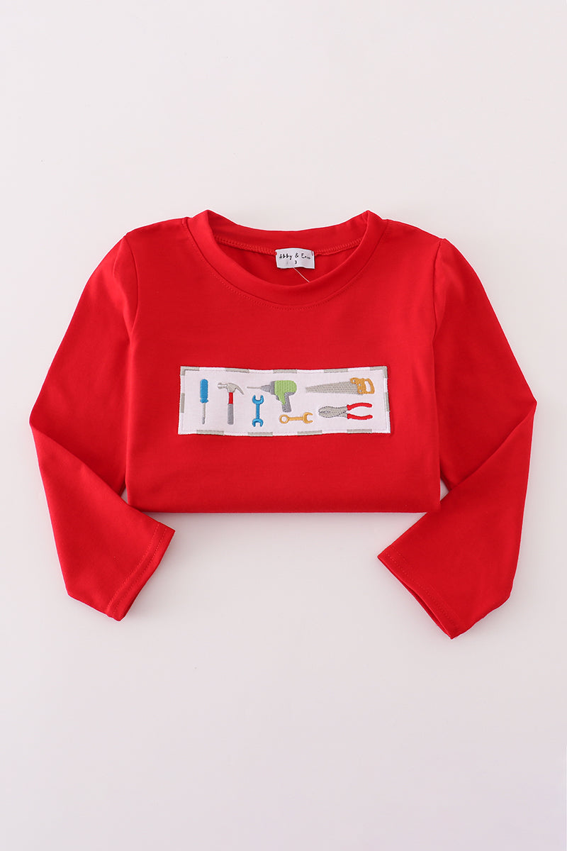 Red Long Sleeve Tool Applique Tee