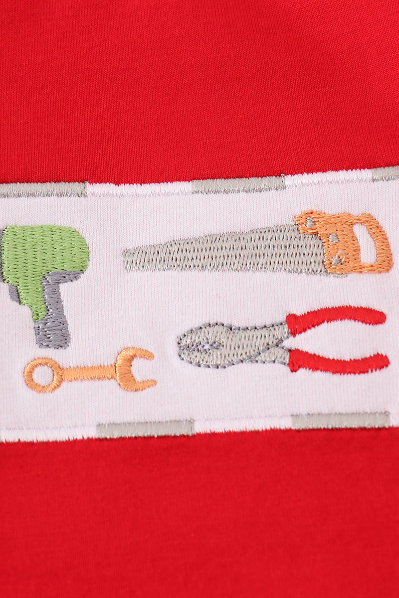 Red Long Sleeve Baby Romper with Tool Print