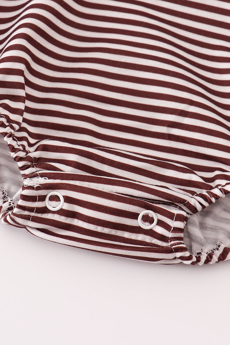 Baby Turkey Trio Thanksgiving Bubble Romper – Brown Stripe Long Sleeve