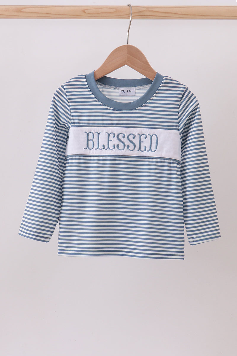 Striped “Blessed” Long Sleeve Top