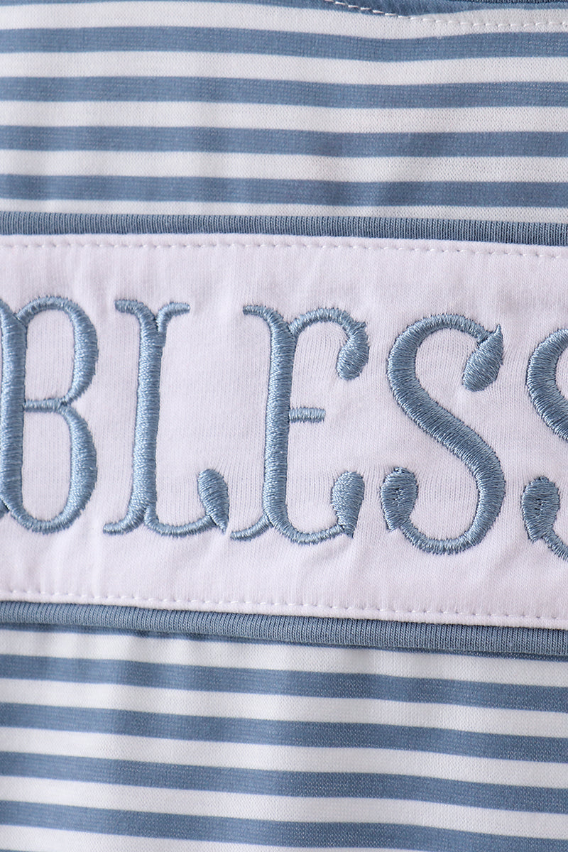 Striped “Blessed” Long Sleeve Top