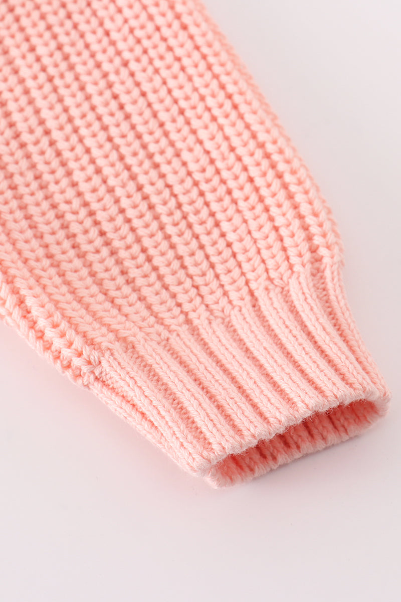 Pink Knit Sweater with 3D Flowers