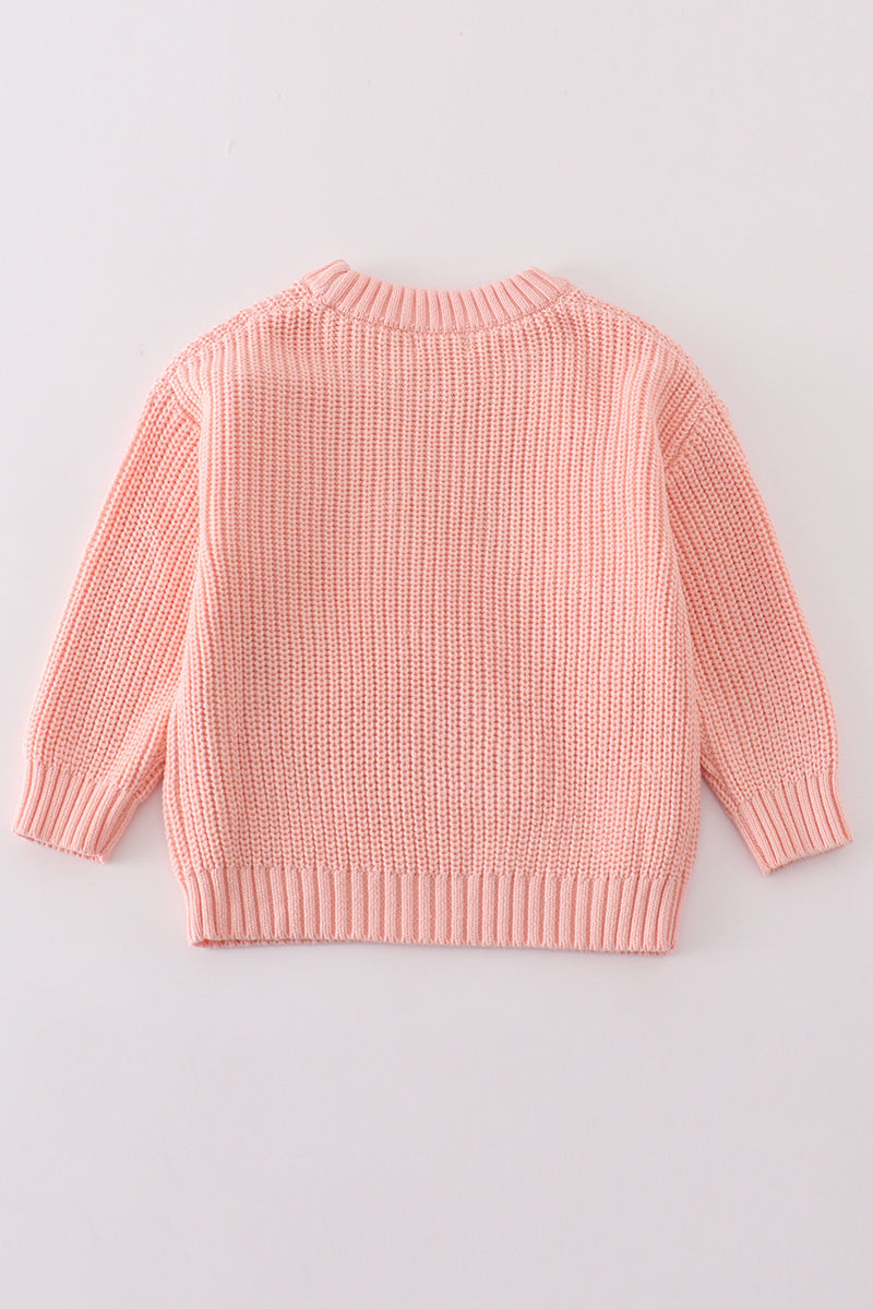 Pink Knit Sweater with 3D Flowers