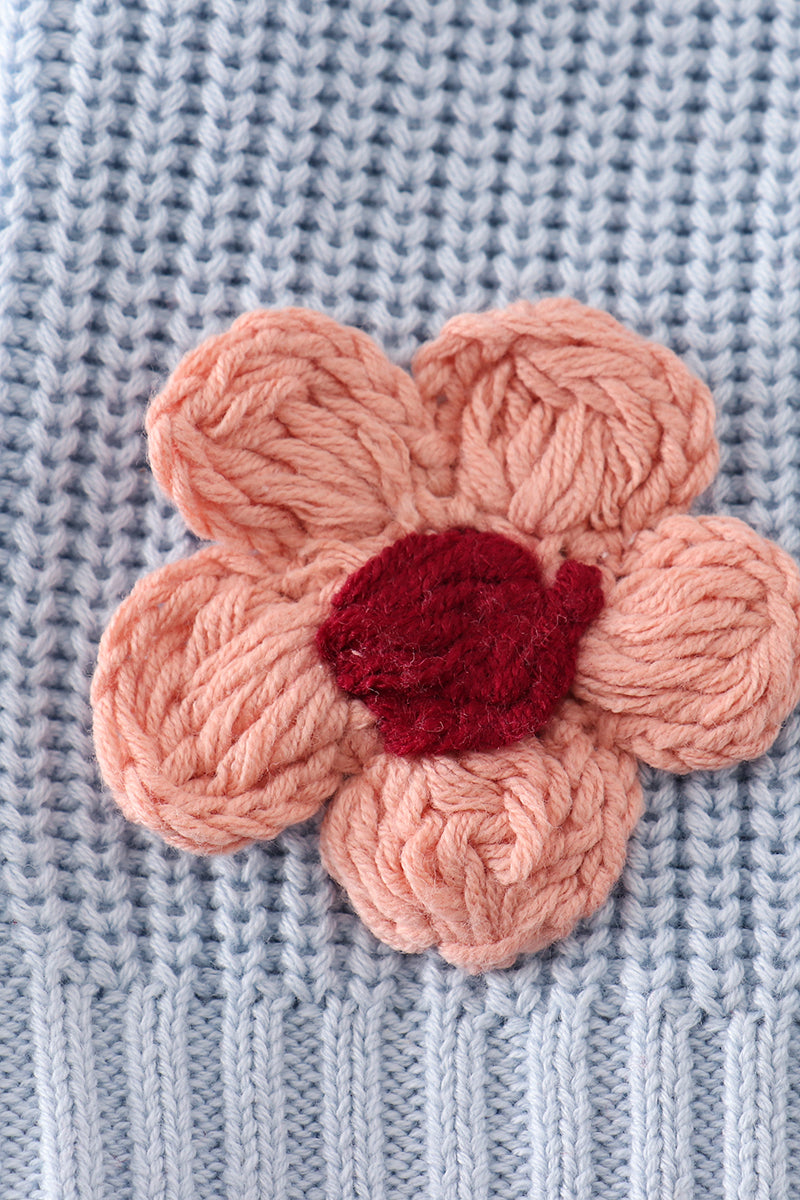 Toddler Girls’ Knit Sweater with Floral Appliqué, Cozy Blue Pullover
