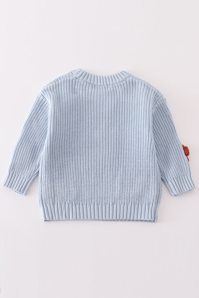 Toddler Girls’ Knit Sweater with Floral Appliqué, Cozy Blue Pullover