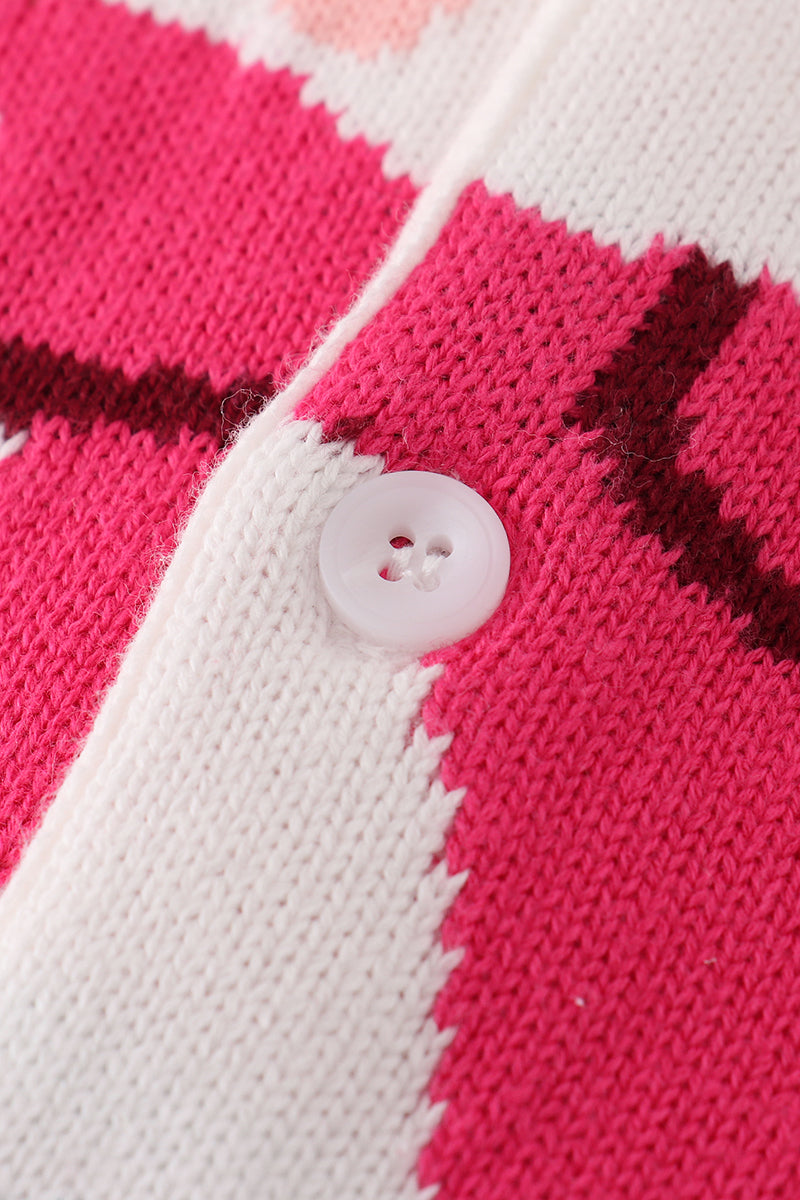 Girls’ White Knit Cardigan with Colorful Bow Design