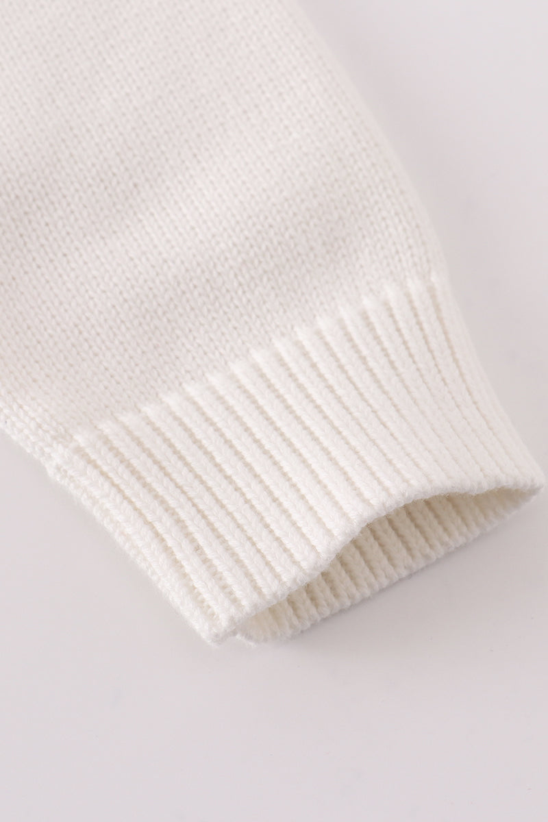 Girls’ White Knit Cardigan with Colorful Bow Design