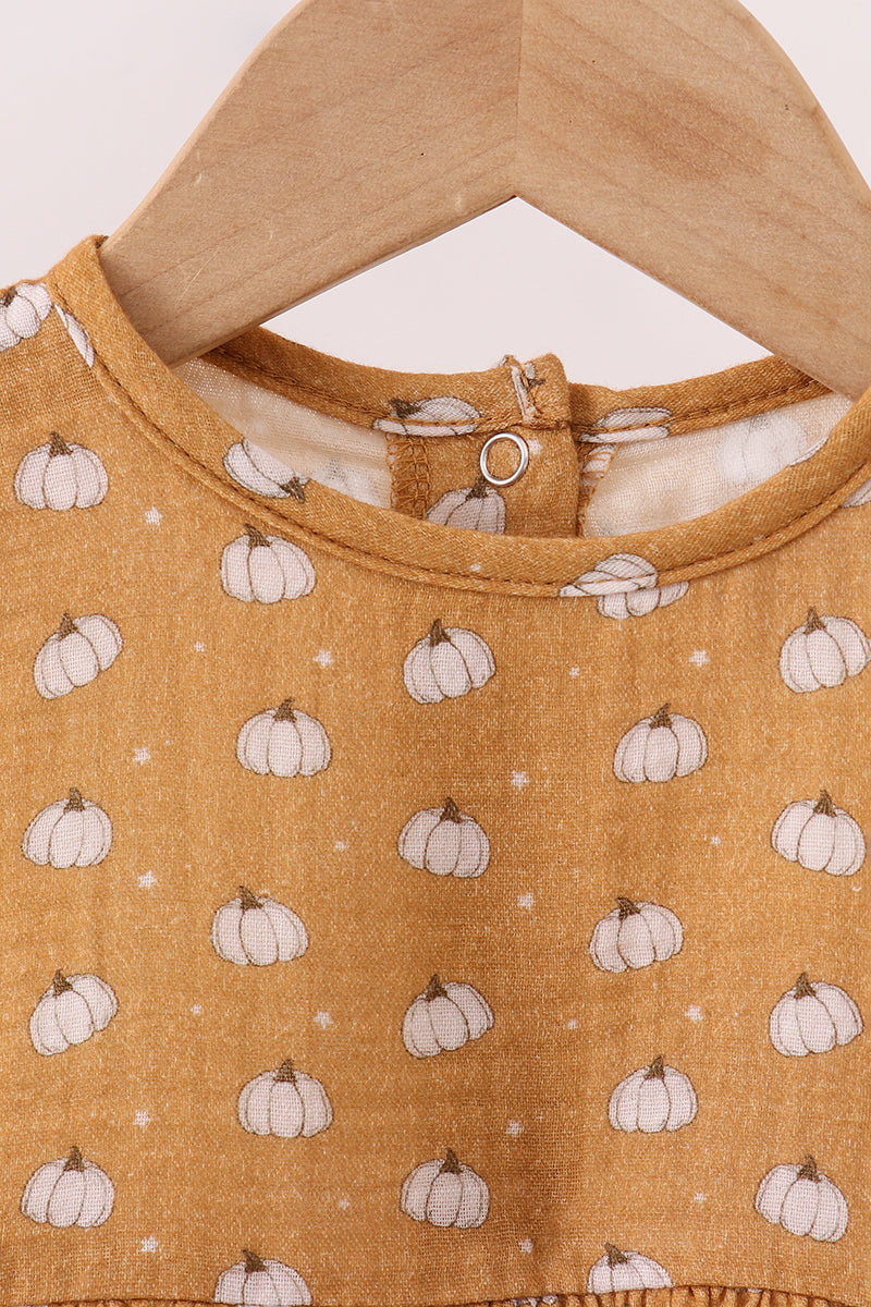 Baby Girl Pumpkin Print Long Sleeve Bubble Romper