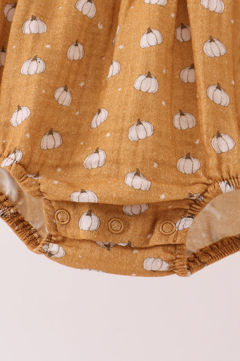 Baby Girl Pumpkin Print Long Sleeve Bubble Romper