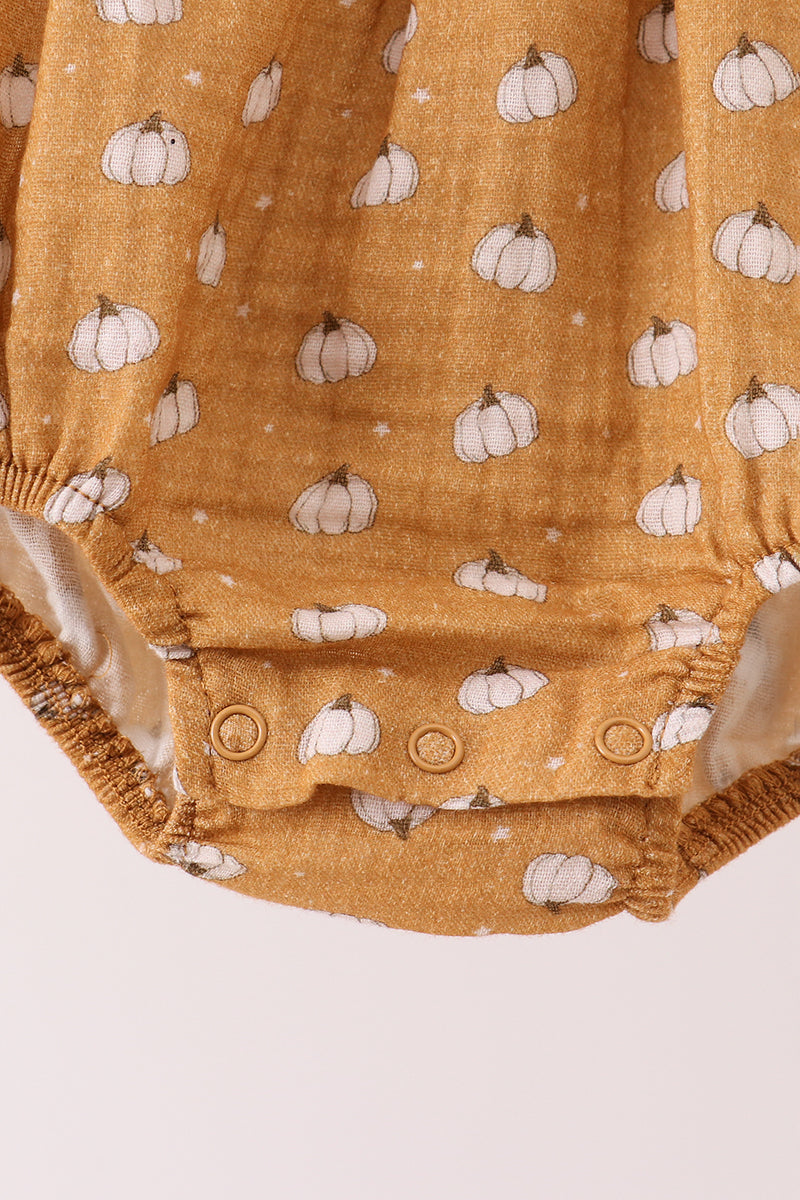 Baby Girl Pumpkin Print Long Sleeve Bubble Romper
